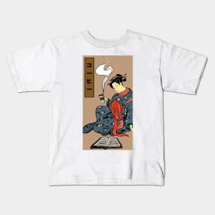 Japanese Girl Drinking Coffee | Seneh Design Co. Kids T-Shirt